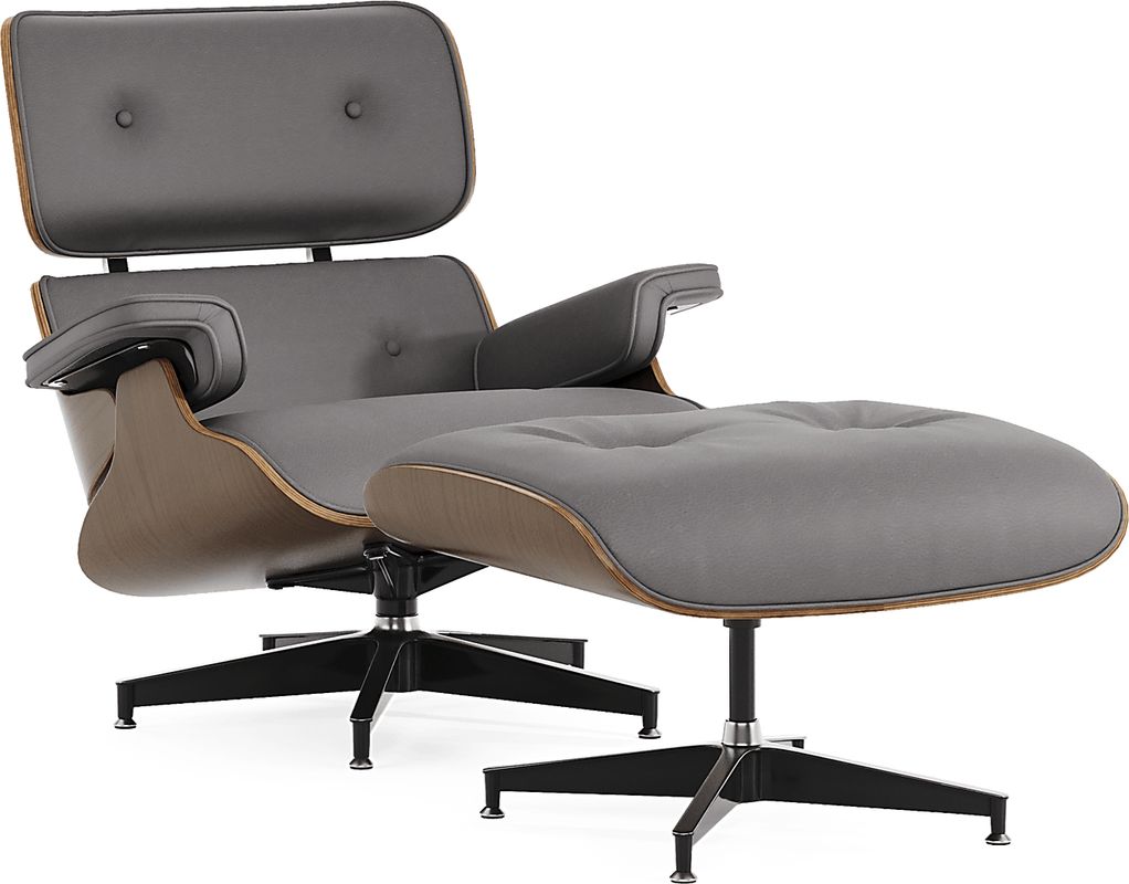 Nole Gray Leather Accent Chair with Ottoman