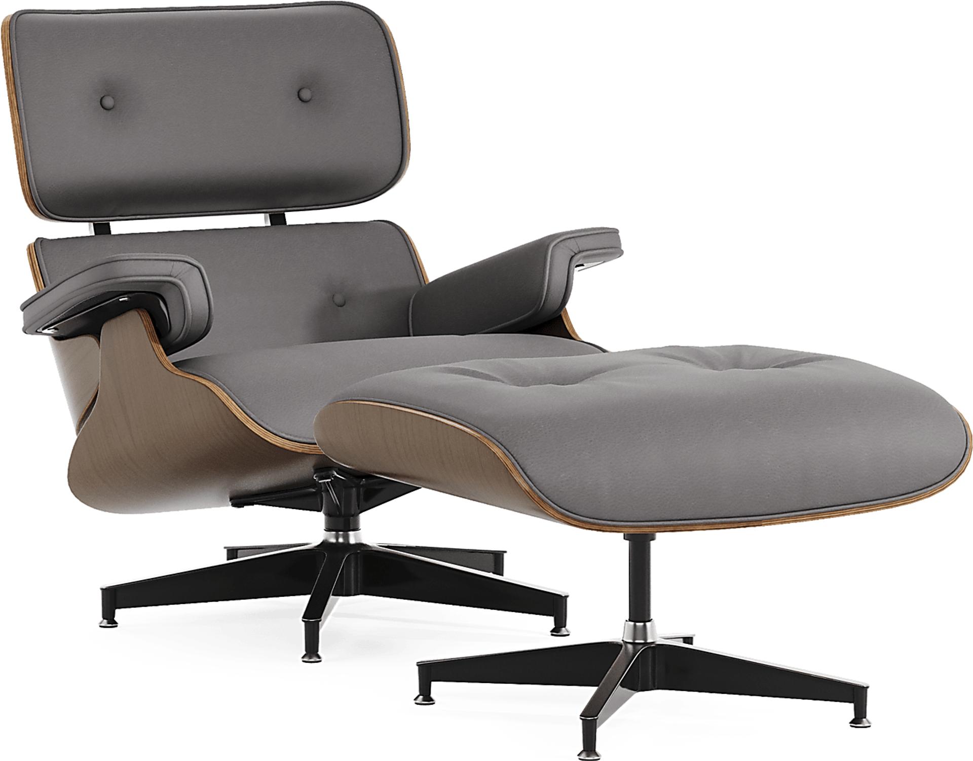 Nole Gray Leather Accent Chair with Ottoman