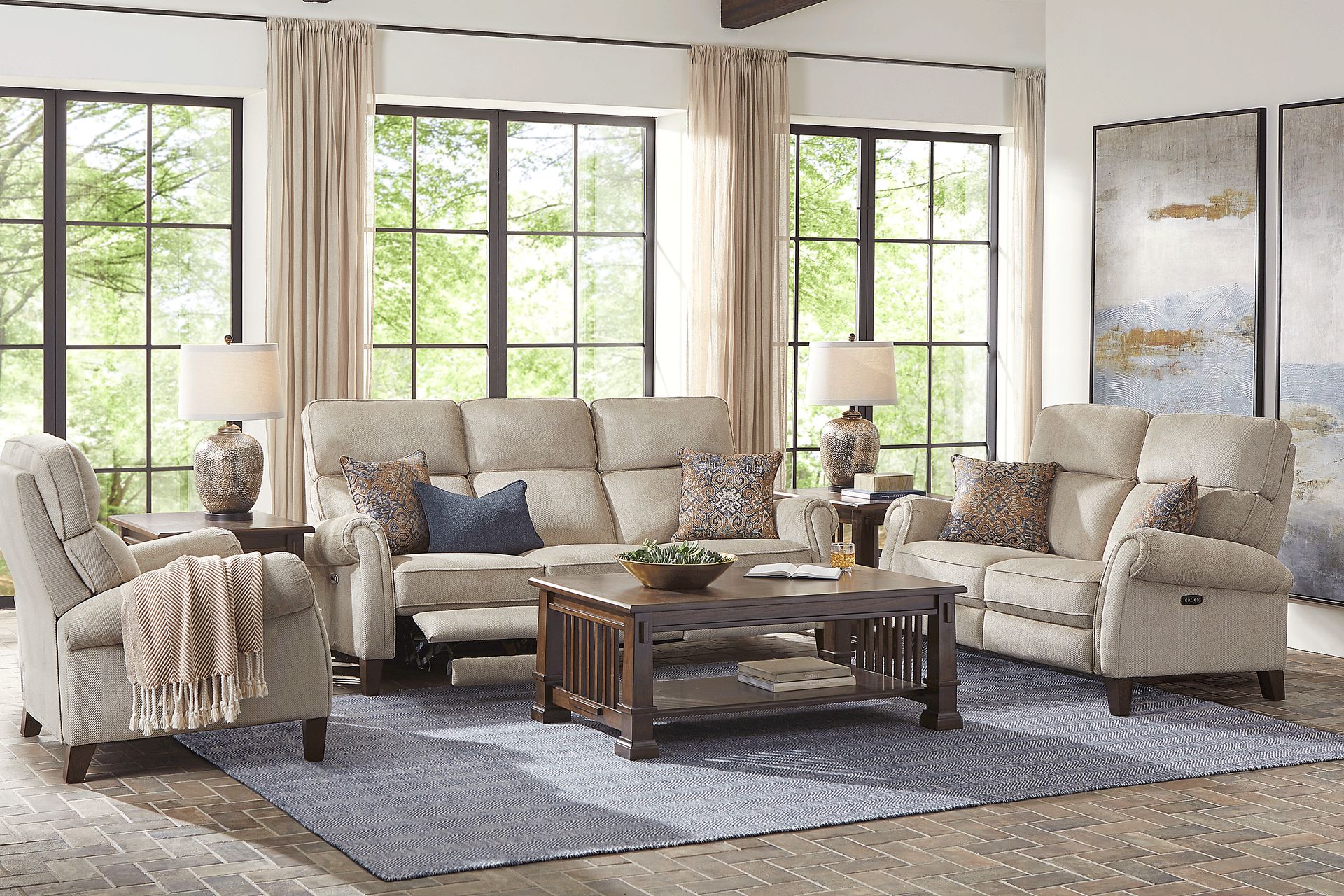 North River Beige 3 Pc Dual Power Reclining Living Room - Image 1