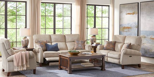 North River Beige Dual Power Reclining Sofa - Thumbnail - Image 2