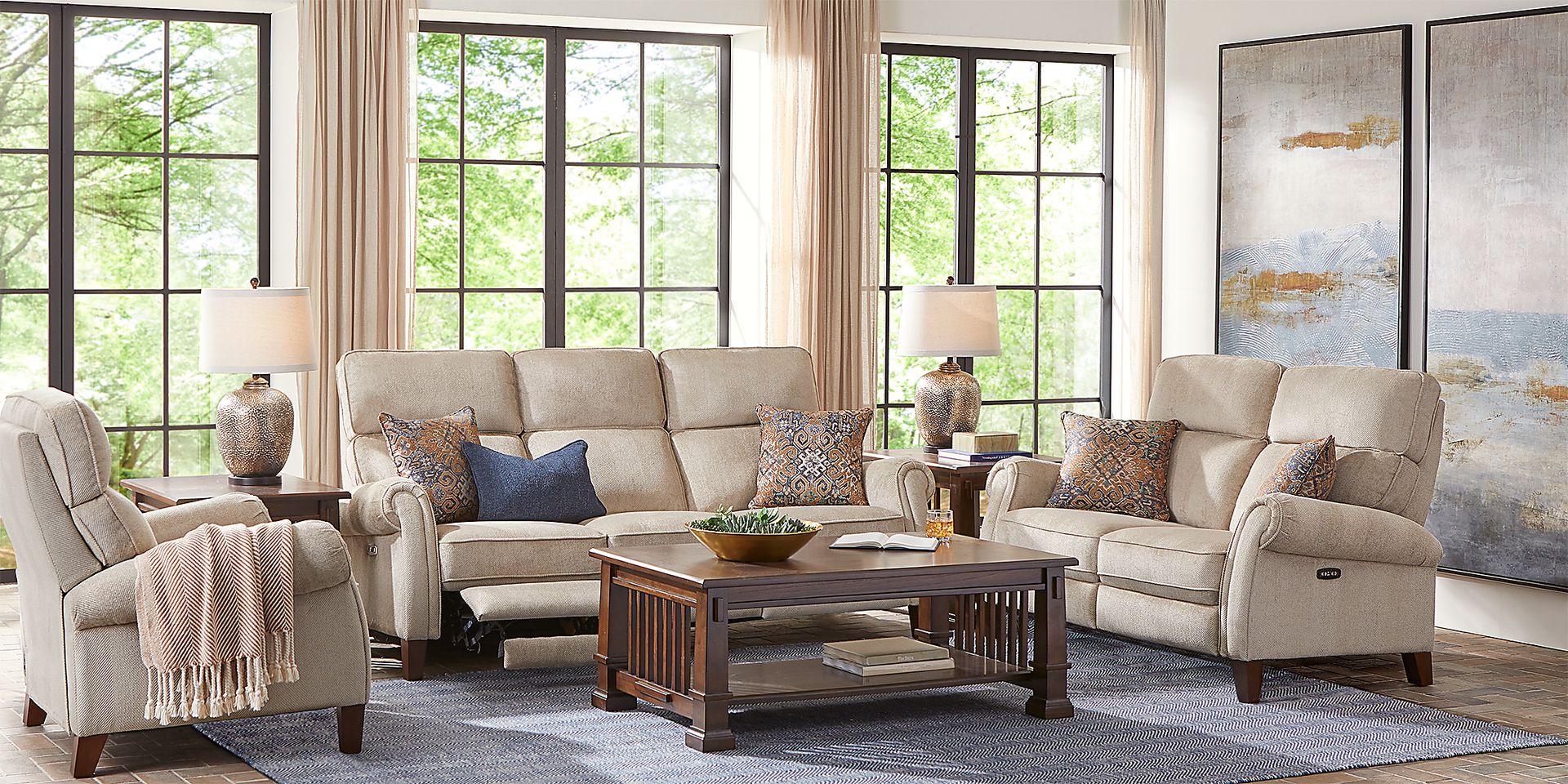 North River Beige Dual Power Reclining Sofa - Image 2