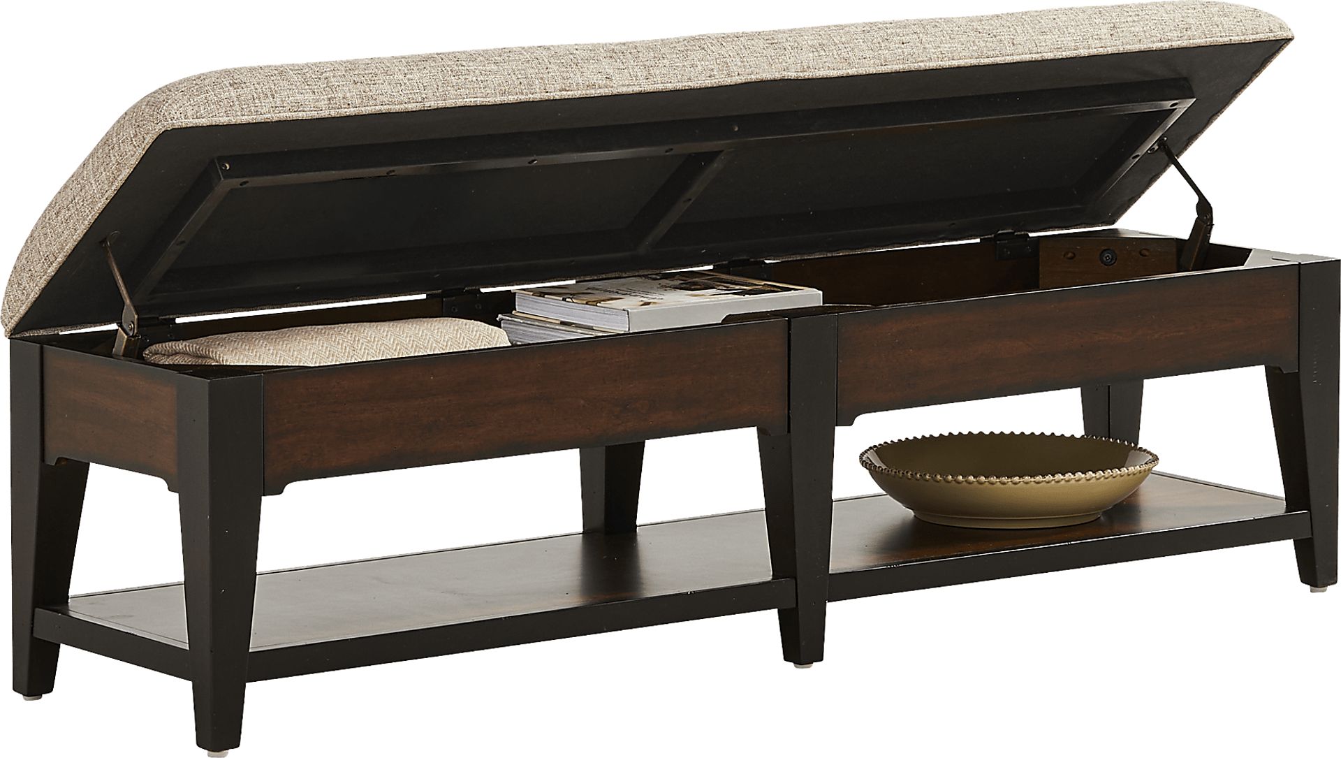 Northbrook Brown Cherry Upholstered Storage Bench - Image 2