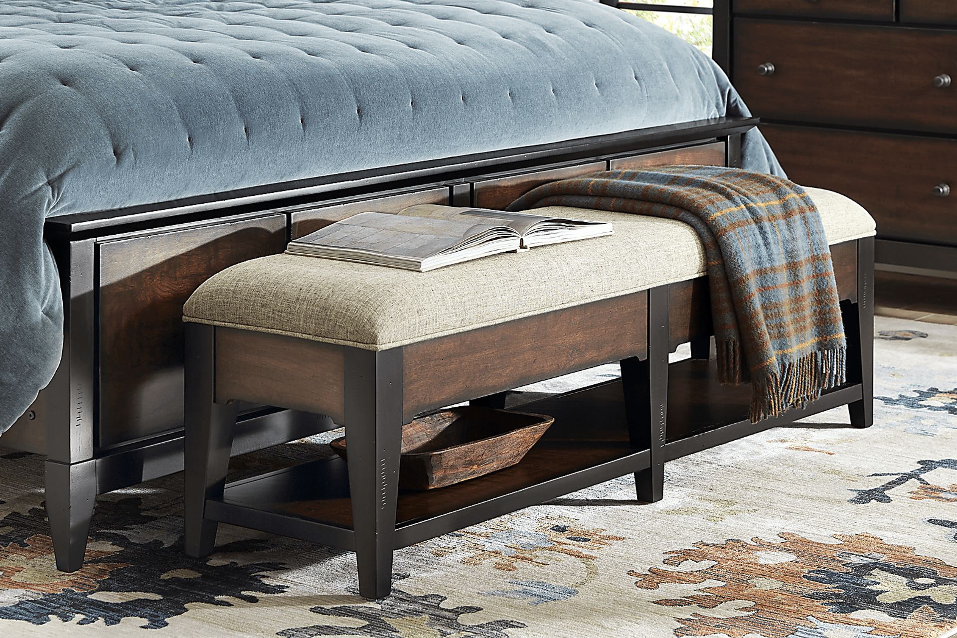 Northbrook Brown Cherry Upholstered Storage Bench - Image 6