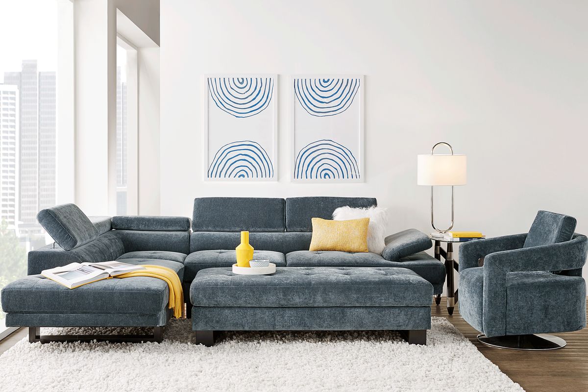 Northside 3 Pc Ocean Blue Polyester Fabric Living Room Set With 2 Pc