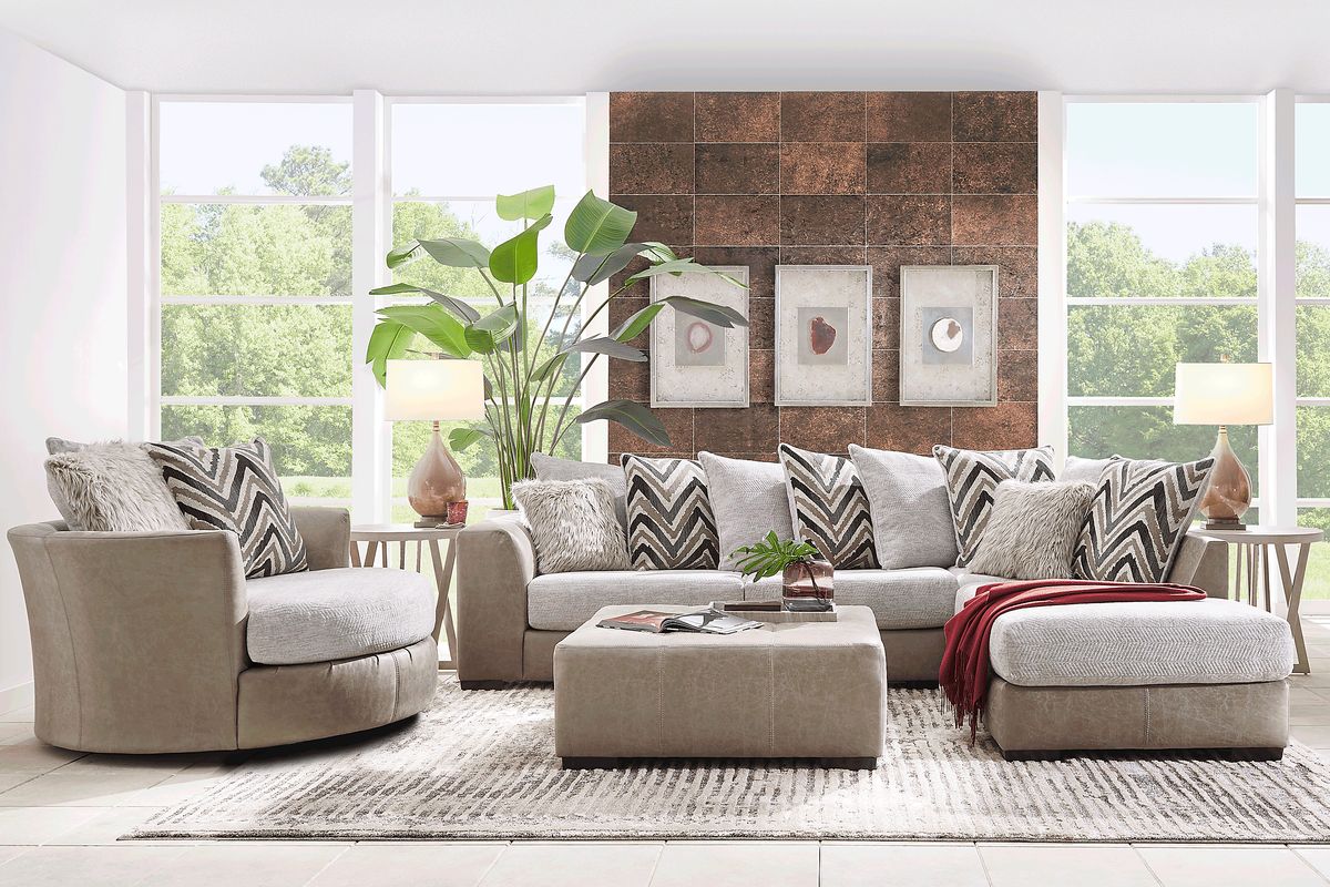 Novelia 3 Pc Beige Polyester Fabric Living Room Set With 2 Pc Sectional ...