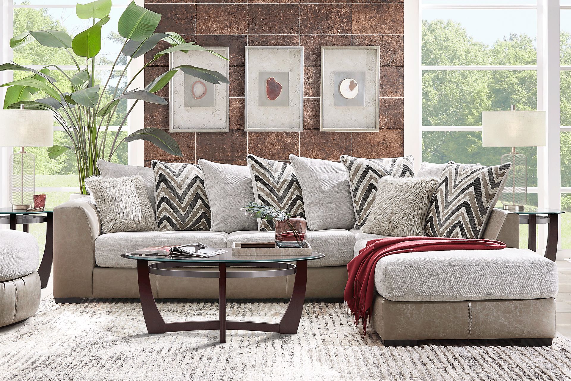 Novelia Beige 5 Pc Sectional Living Room - Image 1