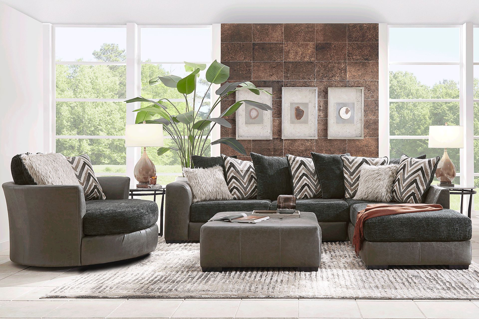 Novelia Black 5 Pc Sectional Living Room - Image 1