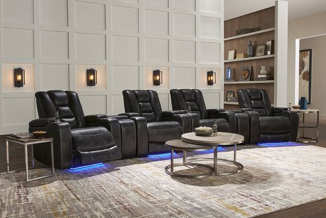 Novi Black 7 Pc Dual Power Reclining Home Theater Sectional - Thumbnail - Image 2