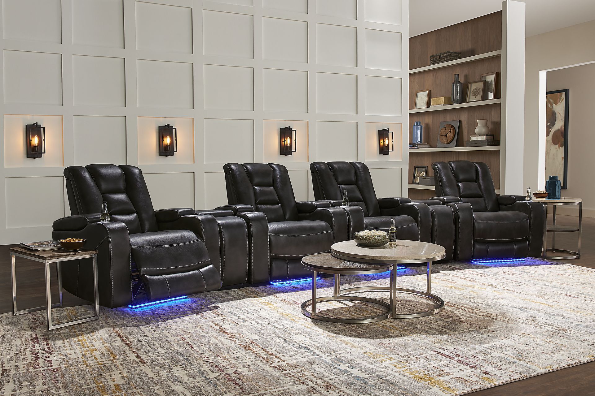 Novi Black 7 Pc Dual Power Reclining Home Theater Sectional - Image 2