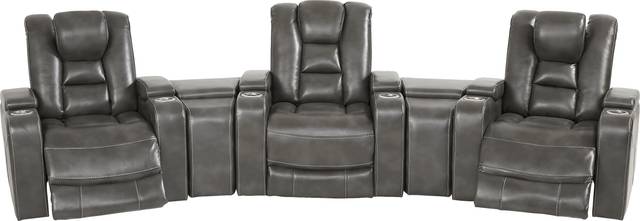 Novi Gray 5 Pc Dual Power Reclining Home Theater Sectional - Thumbnail - Image 3