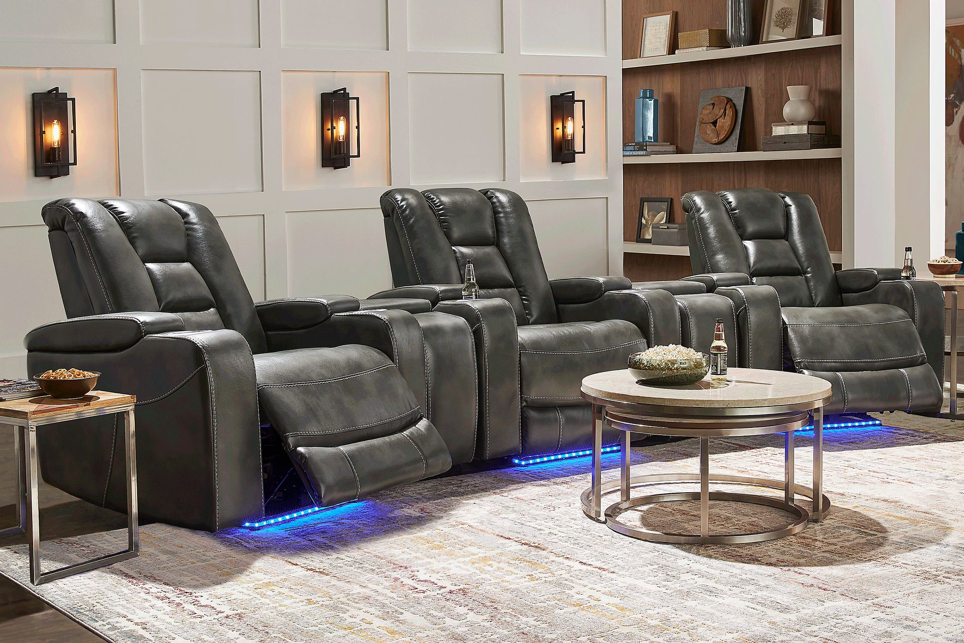 Novi Gray 5 Pc Dual Power Reclining Home Theater Sectional - Image 2