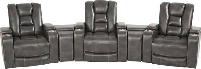Novi Gray 5 Pc Dual Power Reclining Home Theater Sectional - Thumbnail - Image 1