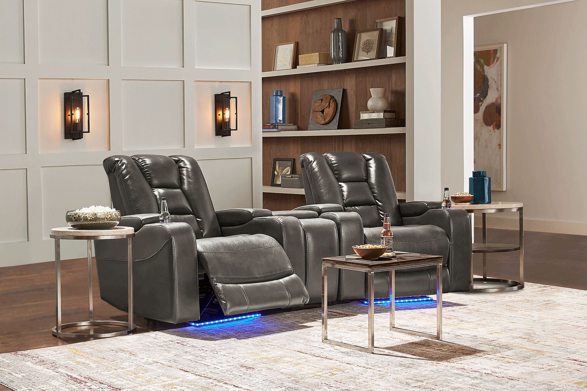 Novi Gray 6 Pc Dual Power Reclining Home Theater Sectional Living Room - Image 1