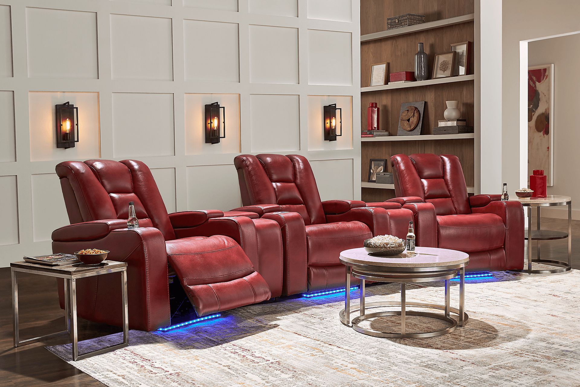 Novi Red 5 Pc Dual Power Reclining Home Theater Sectional - Image 2