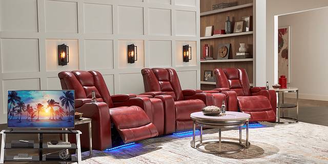 Novi Red 7 Pc Dual Power Reclining Home Theater Sectional Plus 70 in. TV - Thumbnail - Image 1