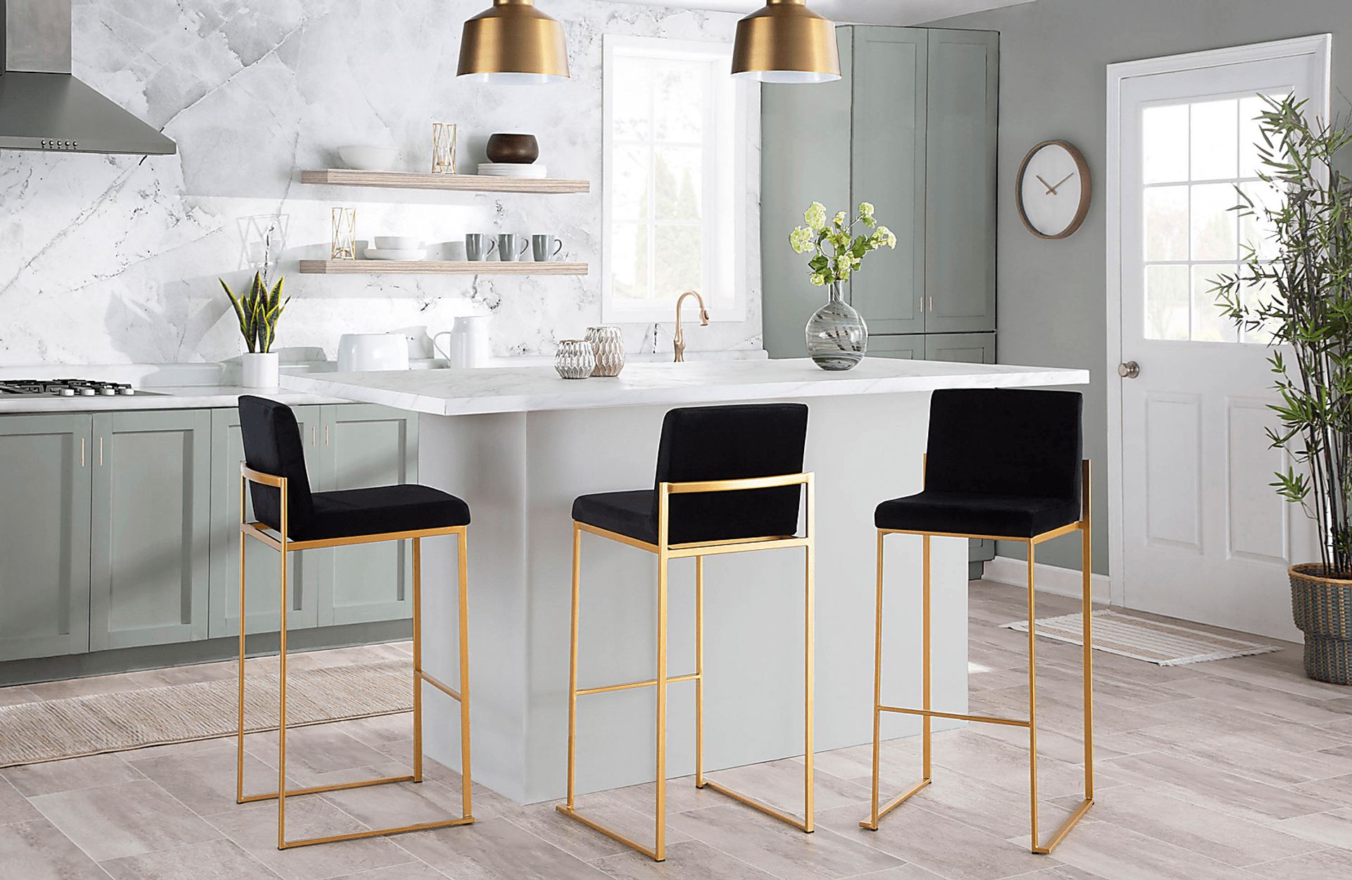 Nowotny Black Gold Velvet Barstool Set of 2 - Image 8