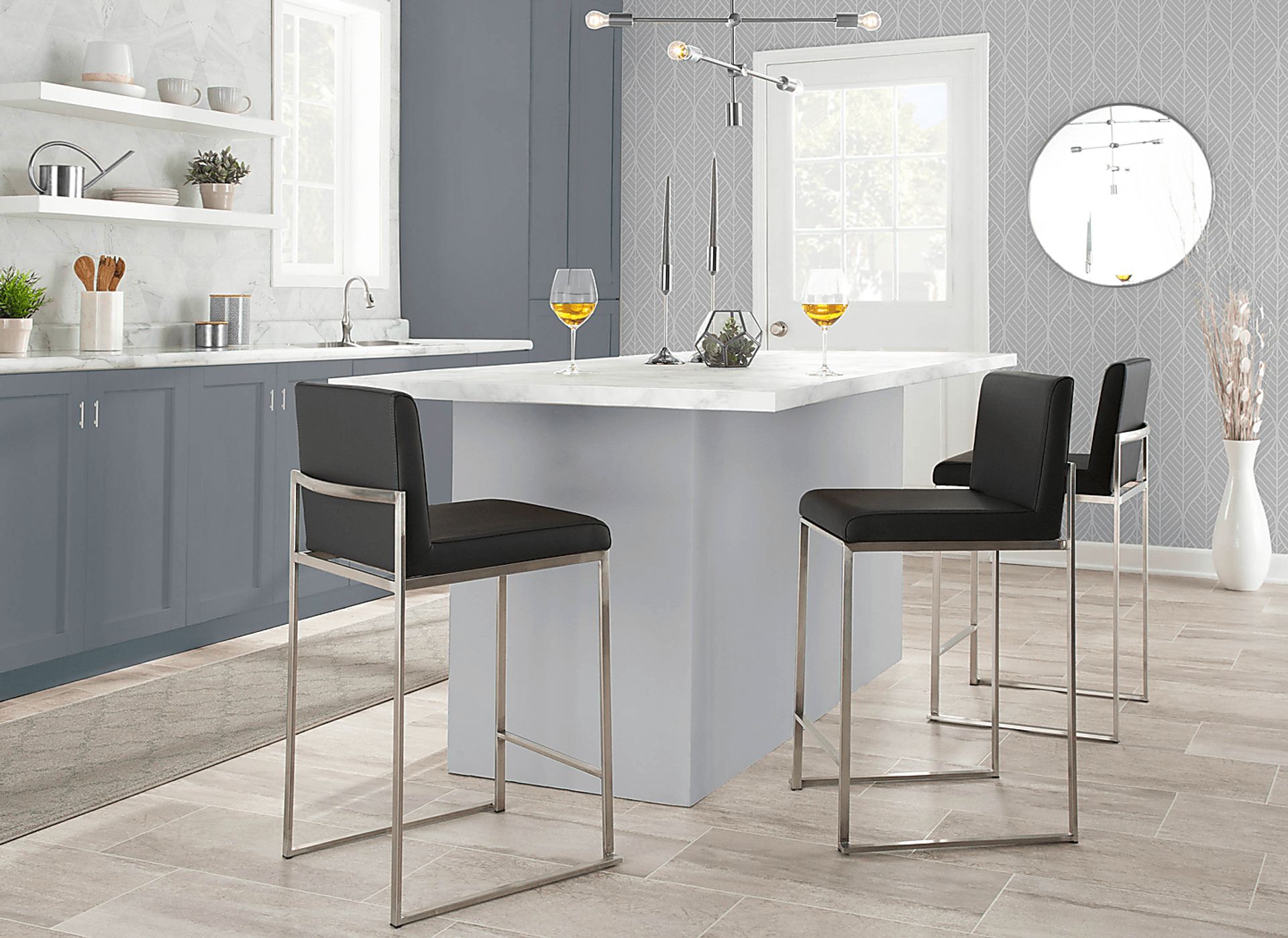 Nowotny Black Silver Counter Height Stool Set of 2 - Image 9