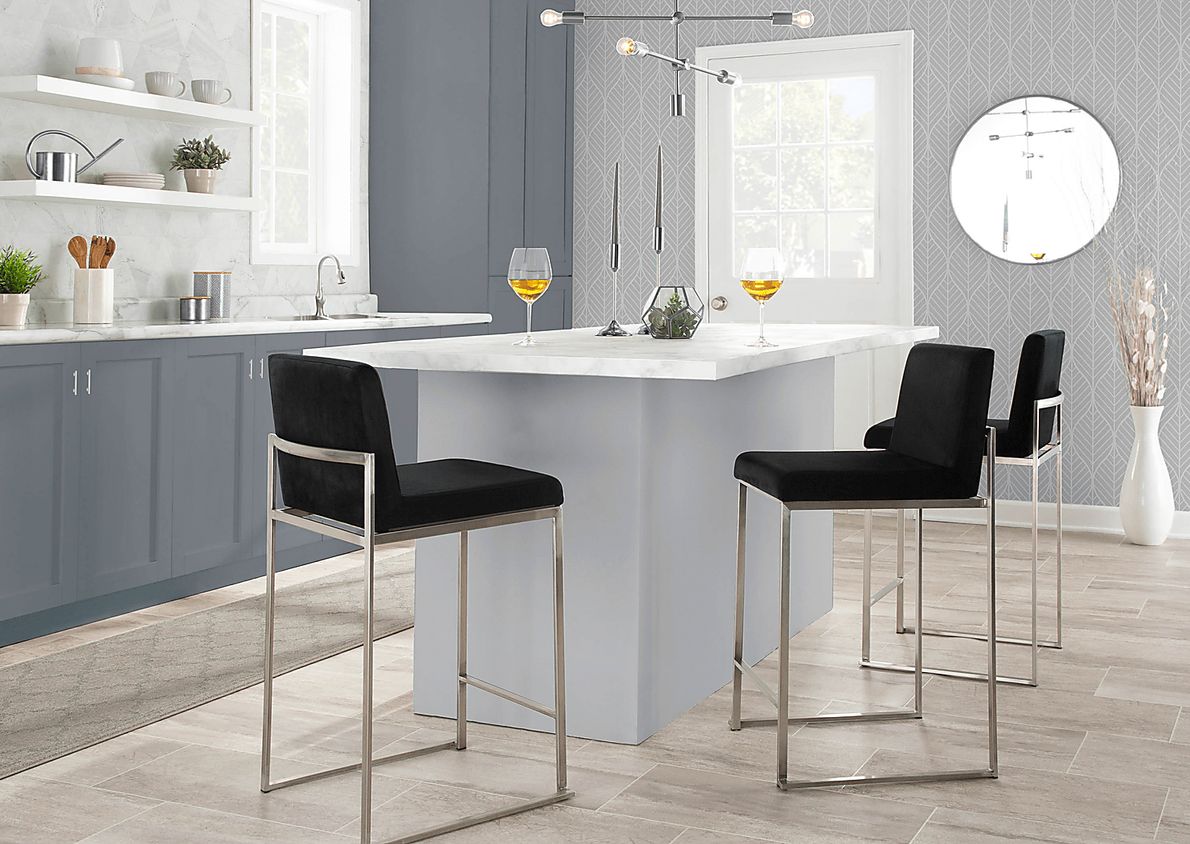 Nowotny Black Silver Velvet Counter Height Stool Set of 2