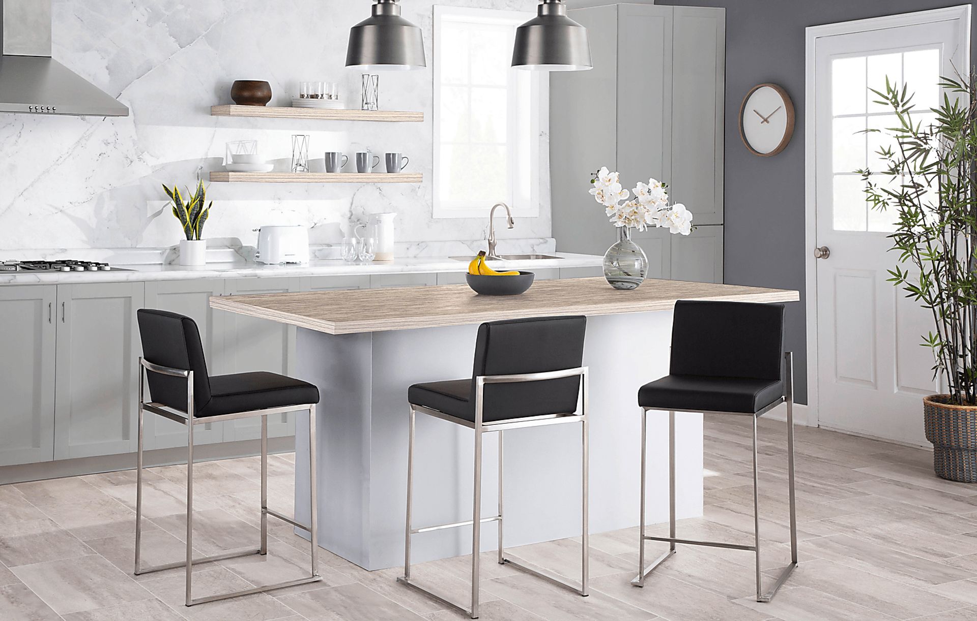 Nowotny Black Silver Velvet Counter Height Stool Set of 2 - Image 9