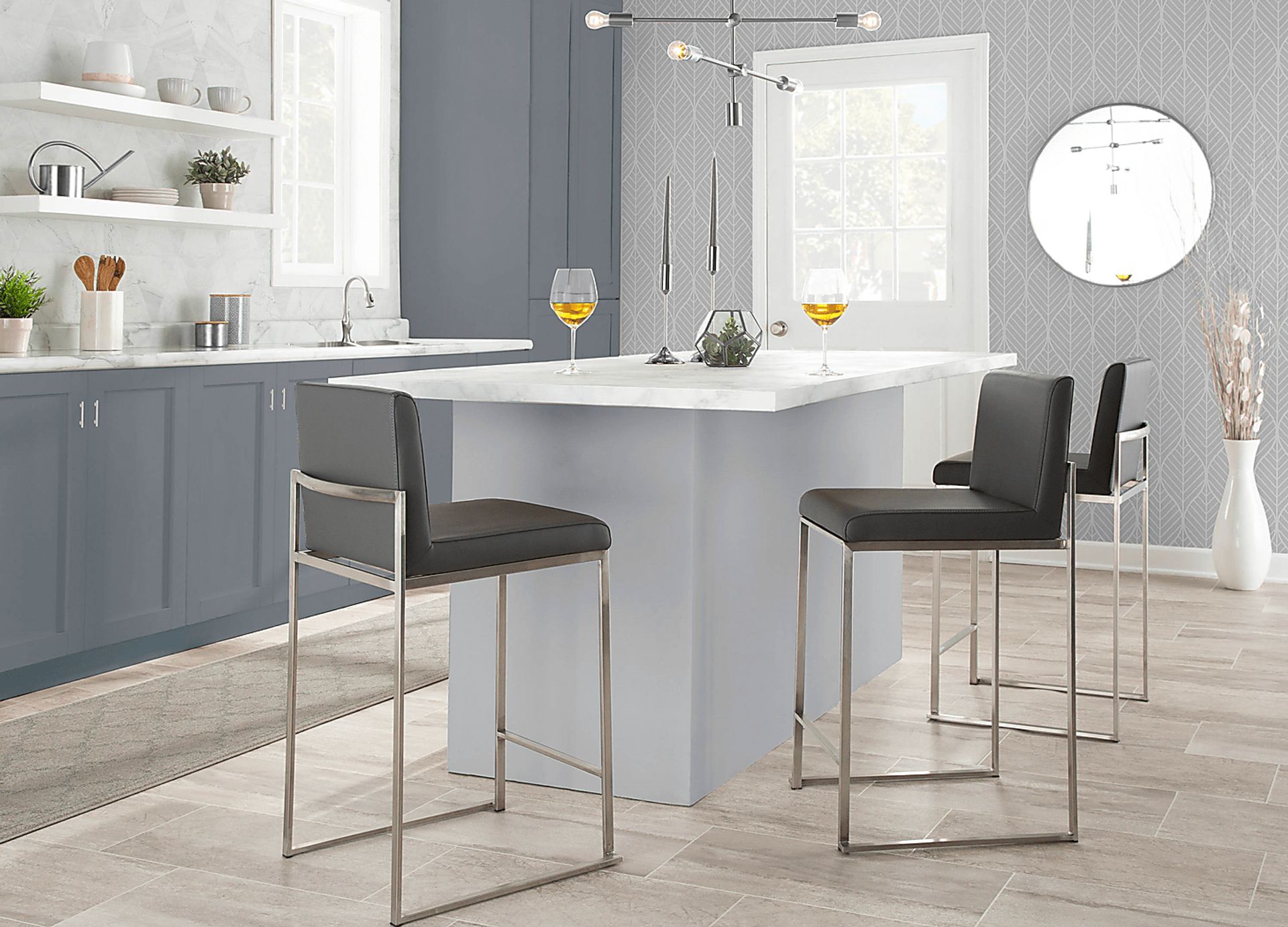 Nowotny Gray Silver Counter Height Stool Set of 2 - Image 9