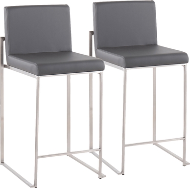 Nowotny Gray Silver Counter Height Stool Set of 2