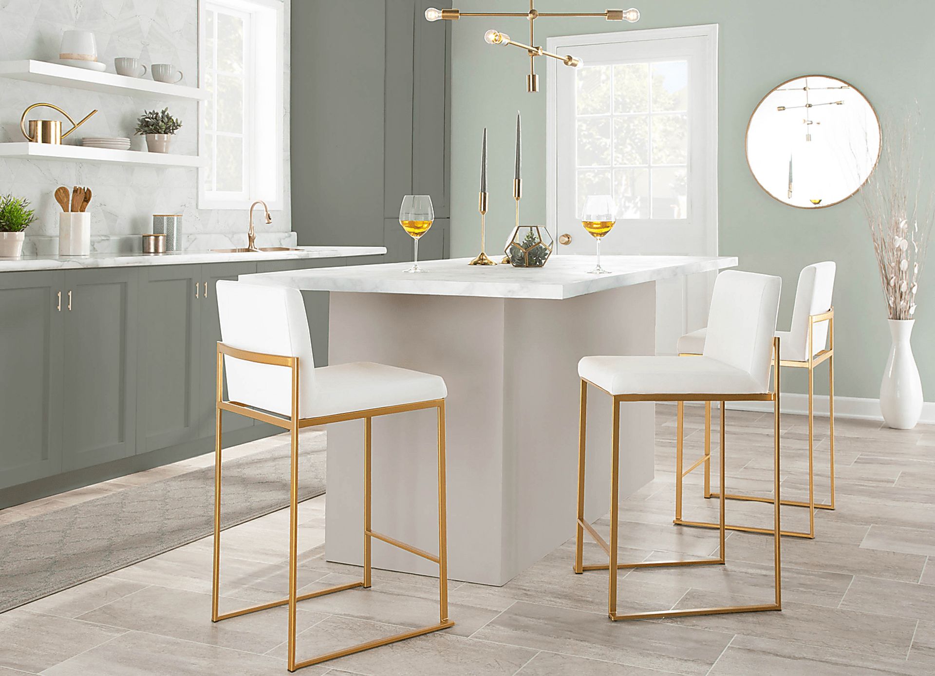 Nowotny White Gold Velvet Counter Height Stool Set of 2 - Image 8