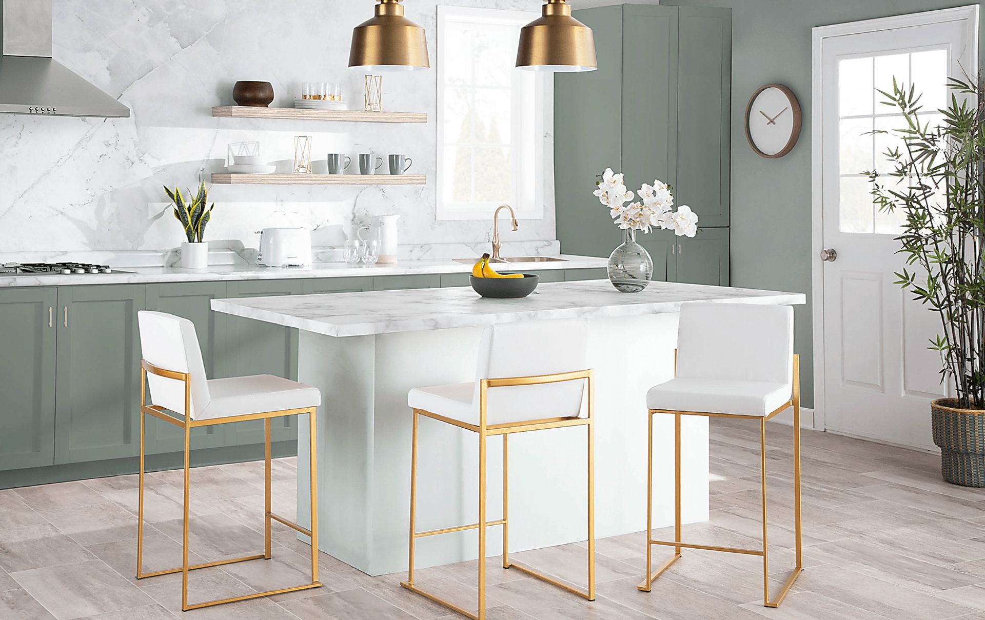 Nowotny White Gold Velvet Counter Height Stool Set of 2 - Image 9