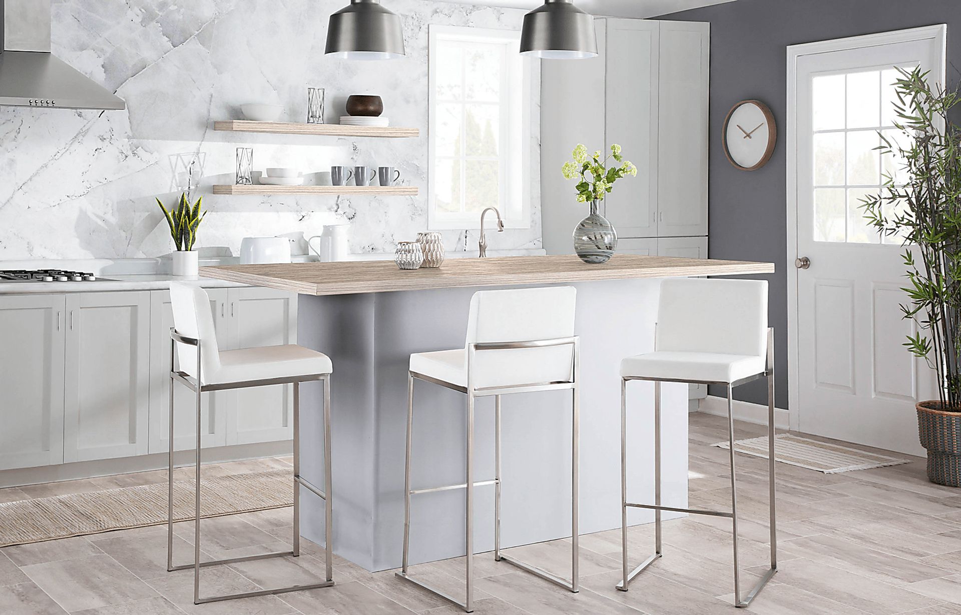 Nowotny White Silver Barstool Set of 2 - Image 8