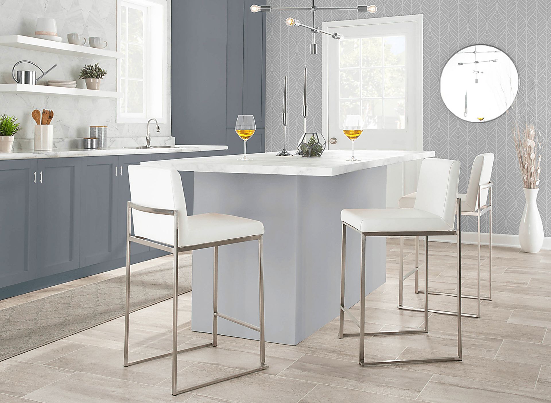 Nowotny White Silver Counter Height Stool Set of 2 - Image 8