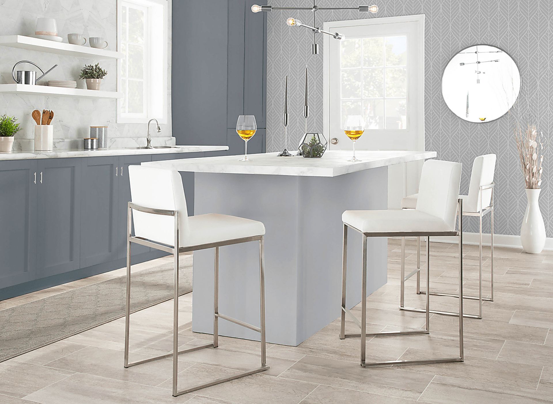 Nowotny White Silver Velvet Counter Height Stool Set of 2 - Image 8