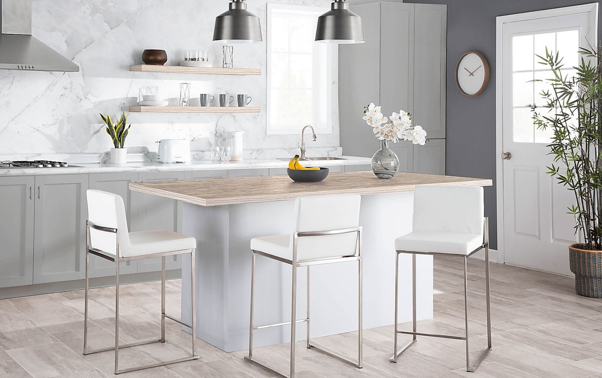 Nowotny White Silver Velvet Counter Height Stool Set of 2