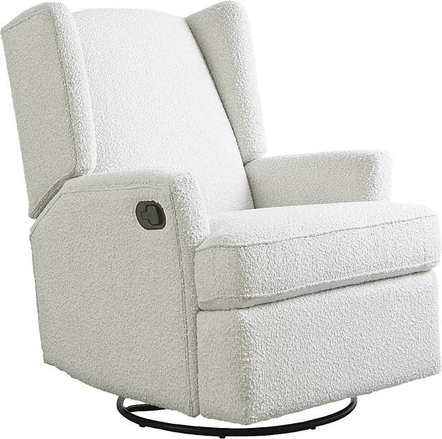 Nursery Alondria White Boucle Swivel Recliner - Thumbnail - Image 1