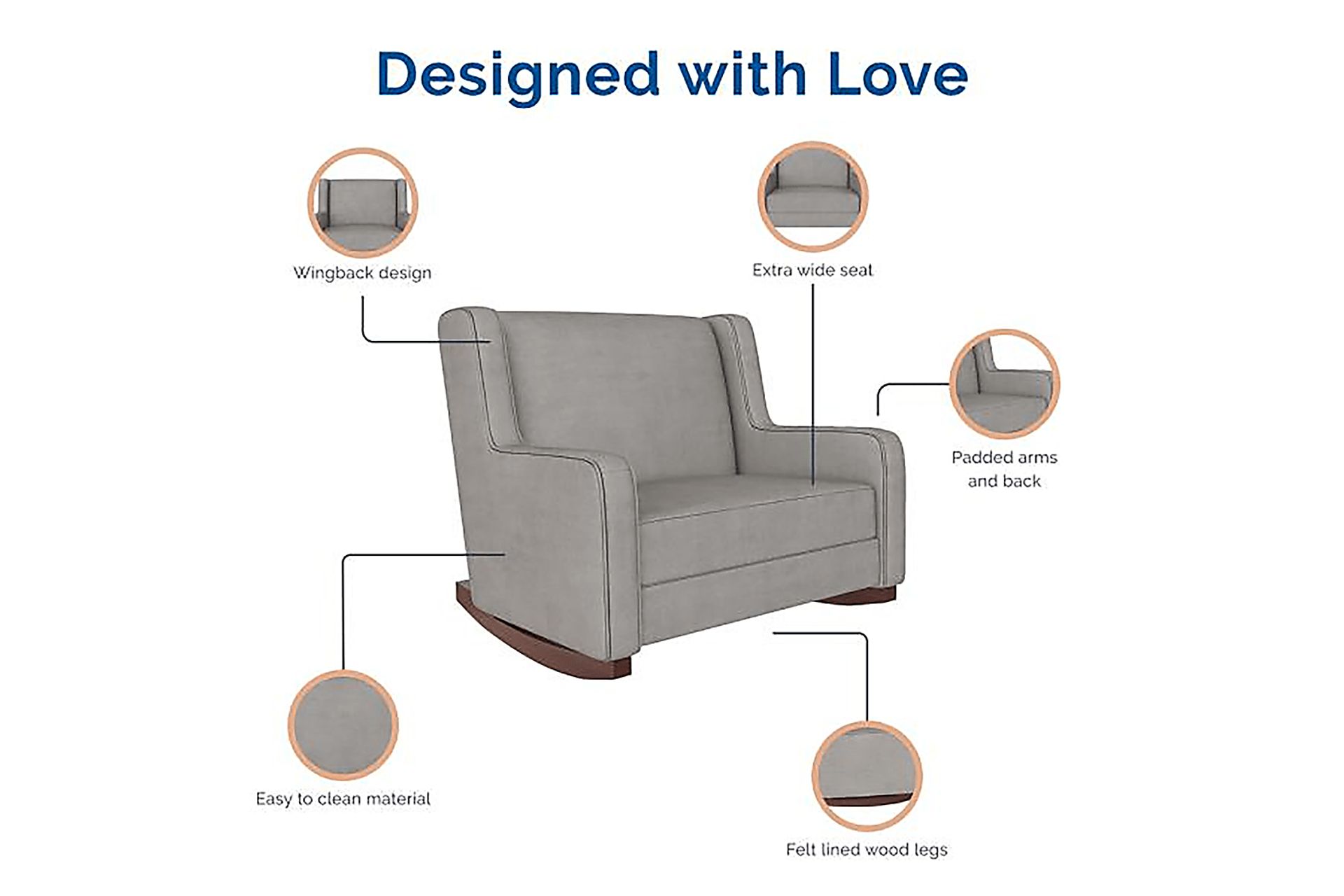 Nursery Arelo Taupe Rocker Chair - Image 6