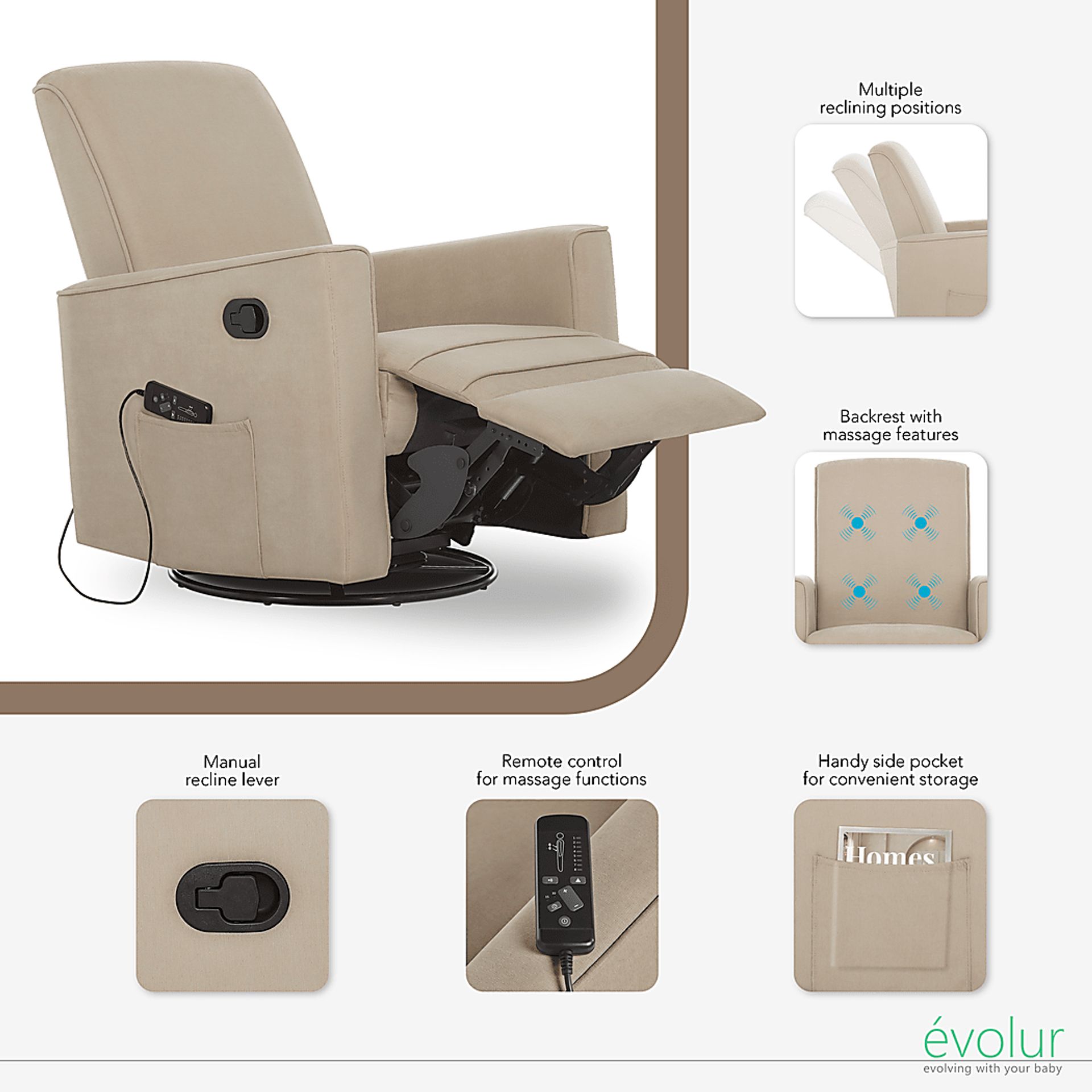 Nursery Daloair Brown Swivel Glider - Image 2