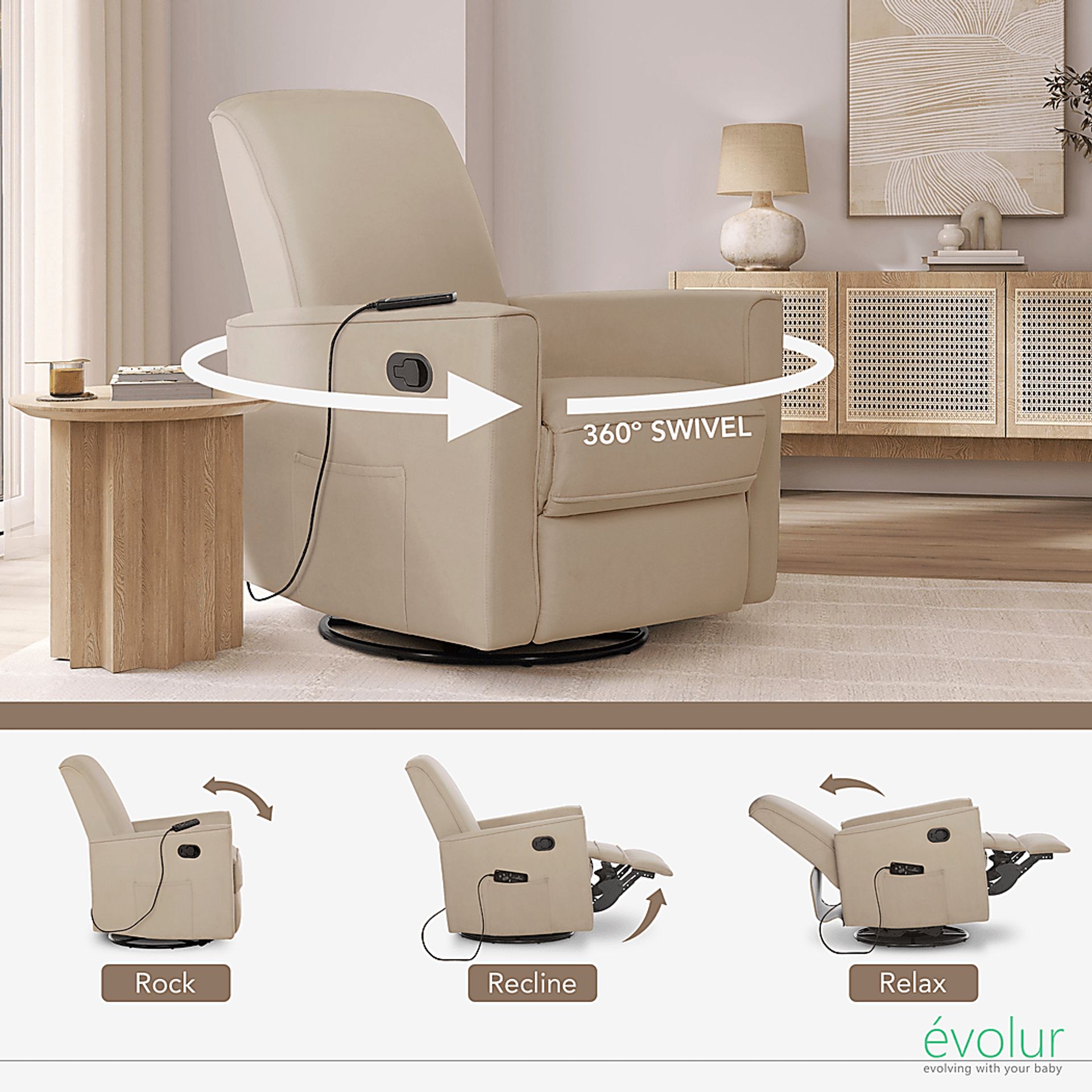 Nursery Daloair Brown Swivel Glider - Image 3