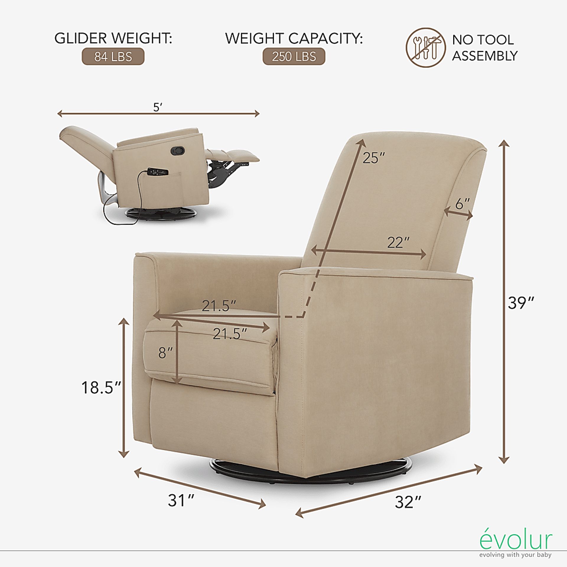 Nursery Daloair Brown Swivel Glider - Image 5