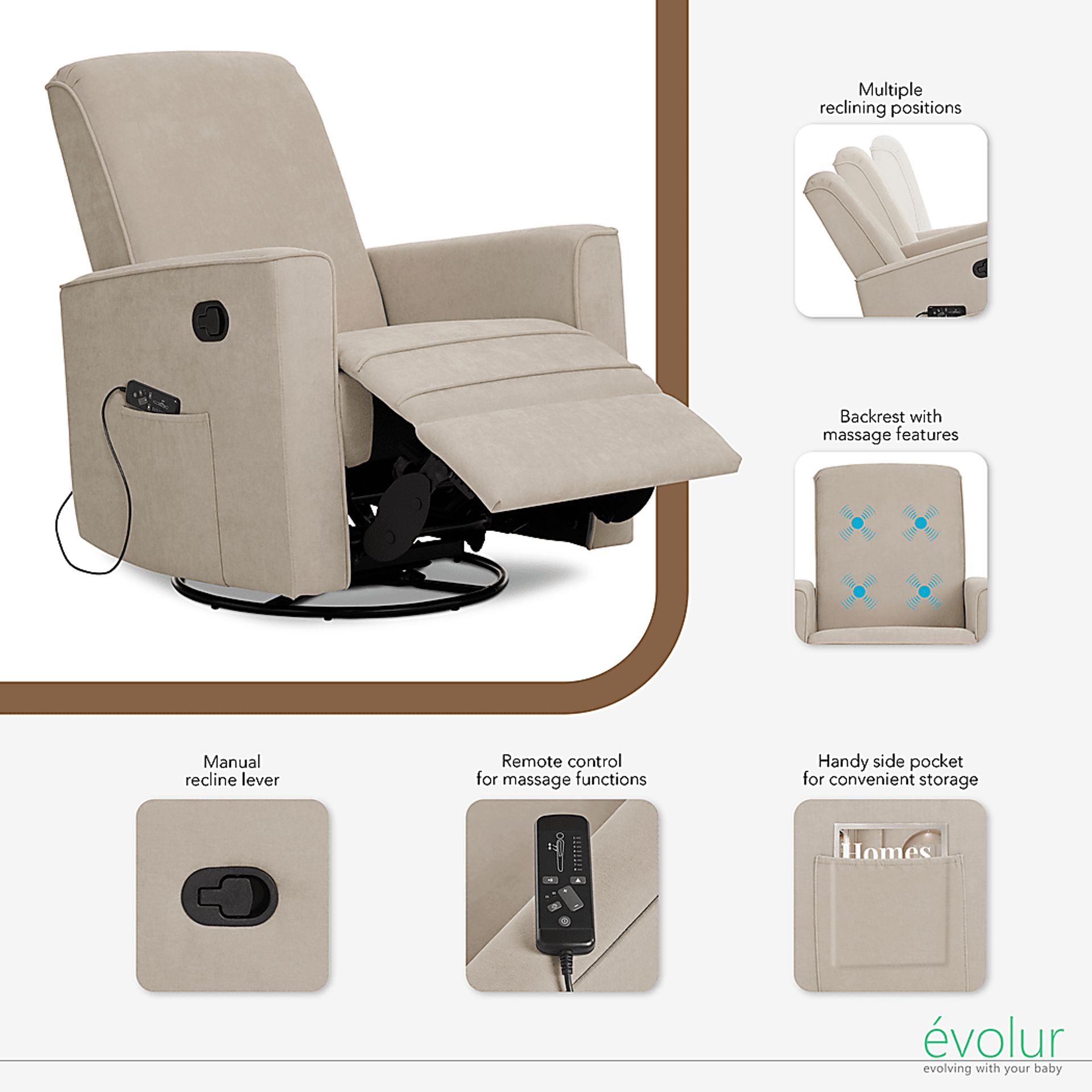 Nursery Daloair Light Gray Swivel Glider - Image 3