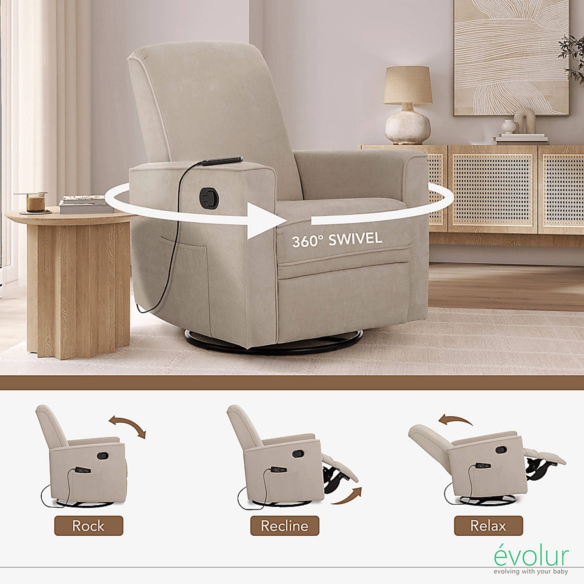 Nursery Daloair Light Gray Swivel Glider - Image 4