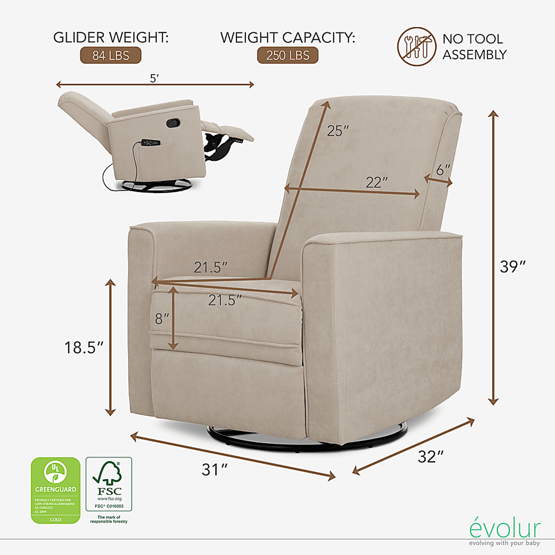 Nursery Daloair Light Gray Swivel Glider - Image 6