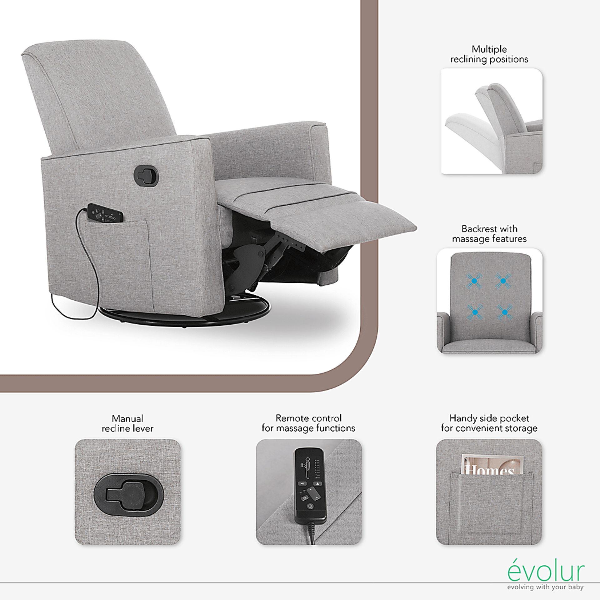 Nursery Daloair Light Gray Swivel Glider - Image 2