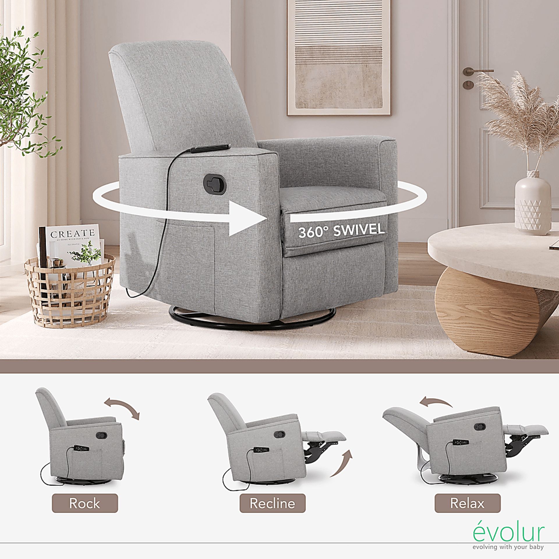 Nursery Daloair Light Gray Swivel Glider - Image 3
