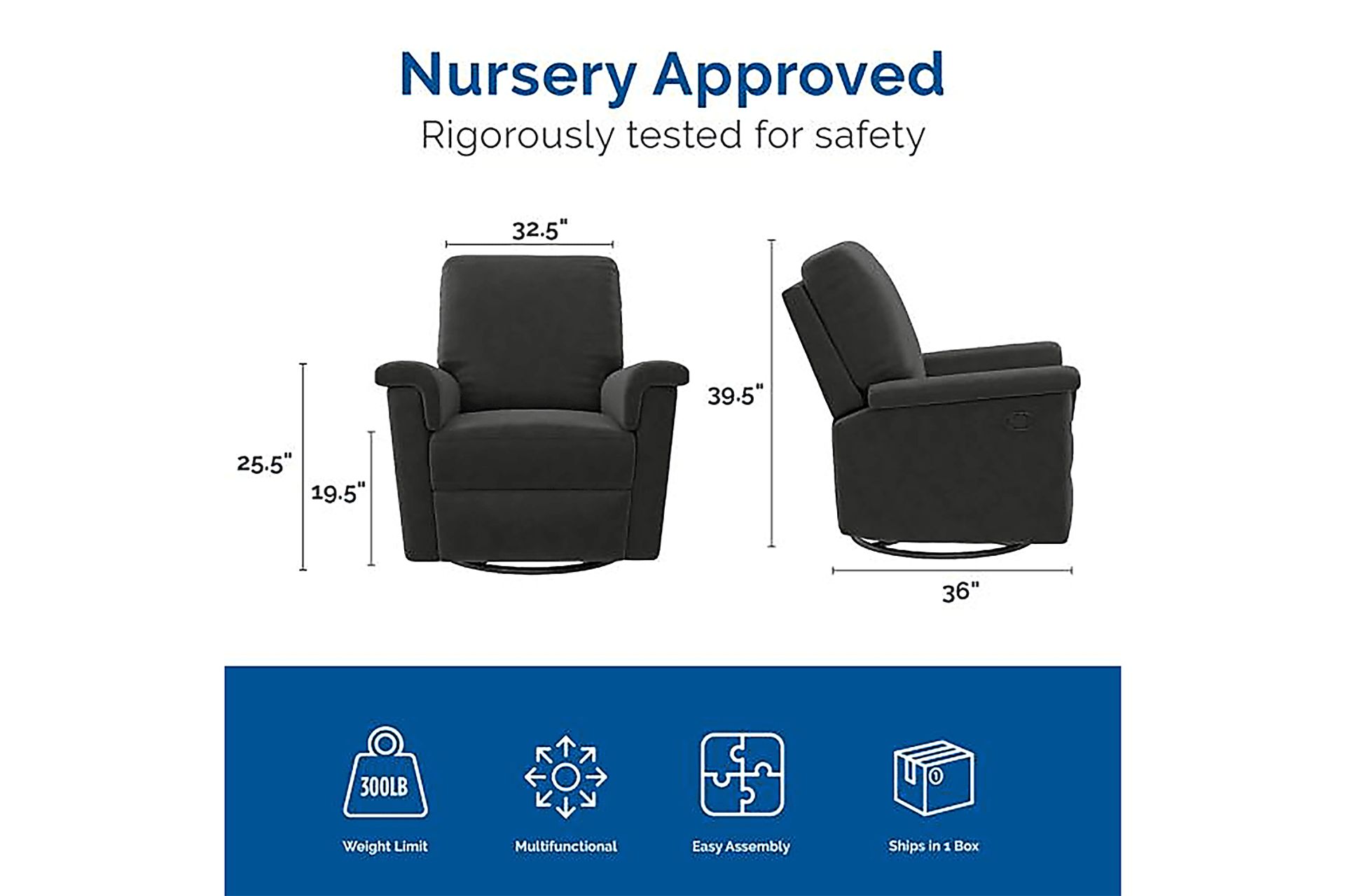 Nursery Diodi Black Swivel Recliner - Image 6