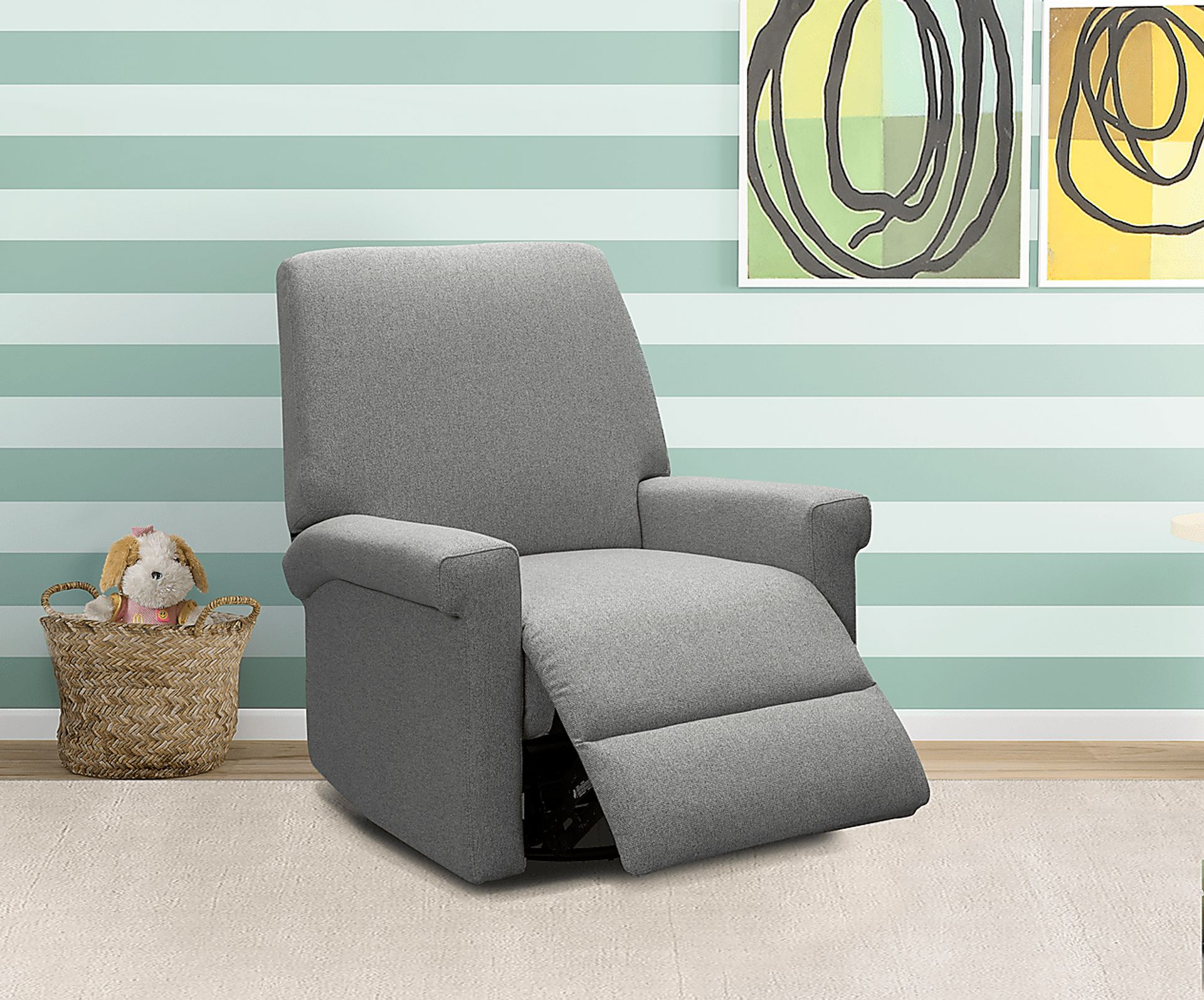 Nursery Lyrical Lullaby Gray Swivel Rocker Recliner - Image 6