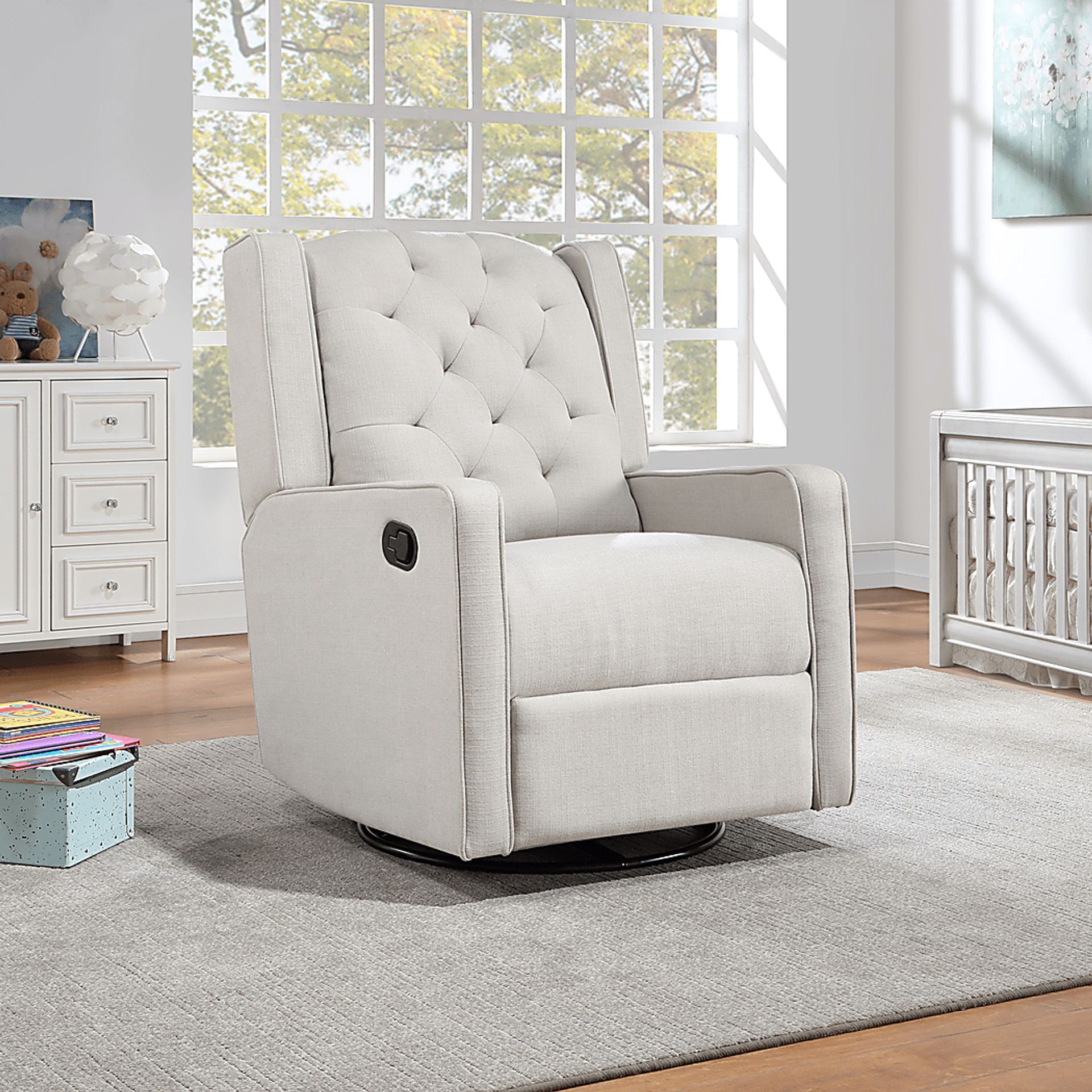 Nursery Sheadon Light Gray Swivel Glider Recliner - Image 7