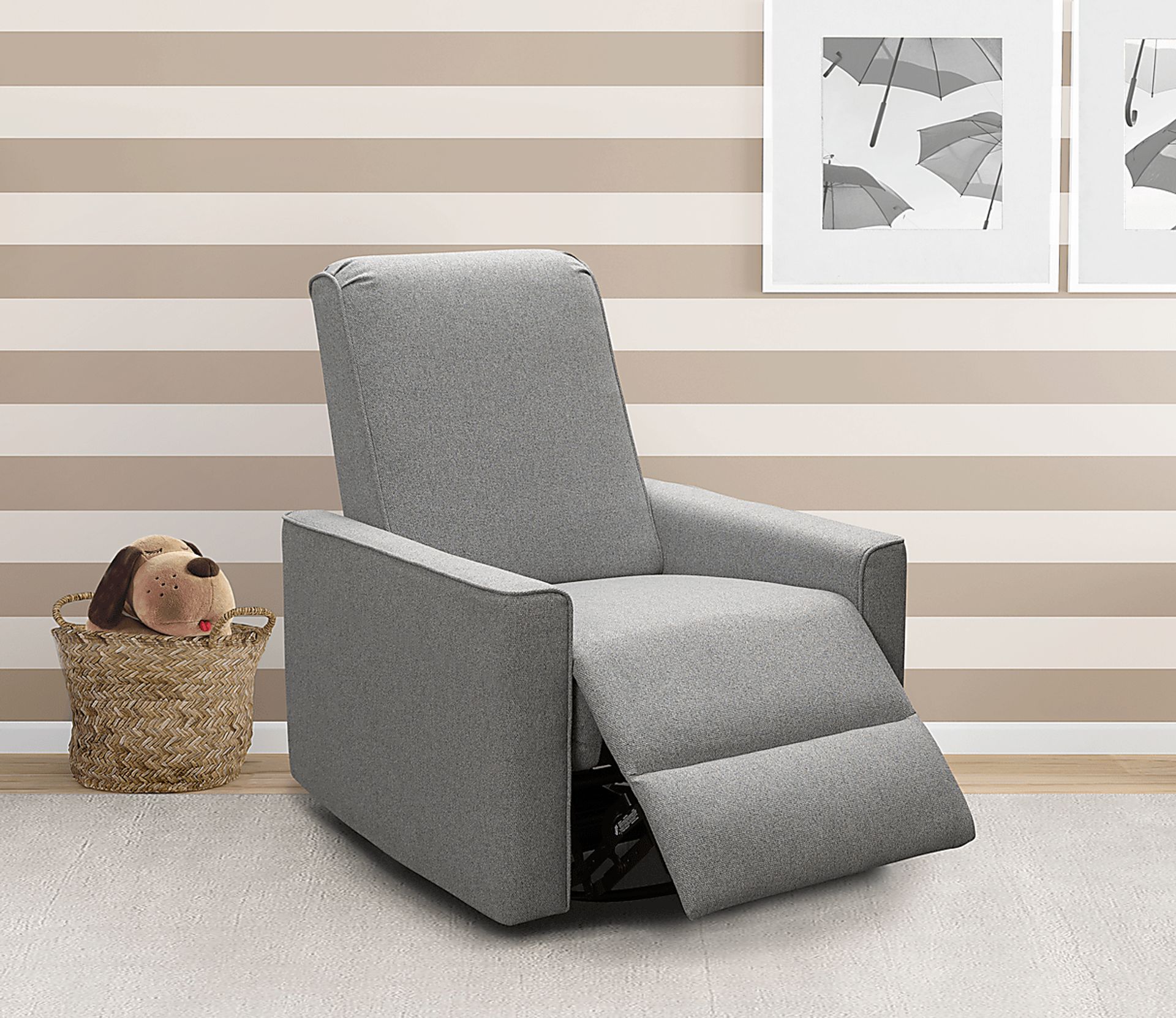 Nursery Sleepy Song Gray Swivel Rocker Recliner - Image 5