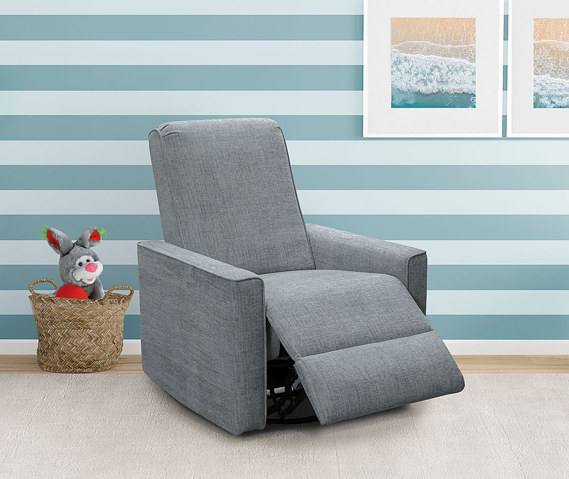 Nursery Sleepy Song Teal Swivel Rocker Recliner - Image 6