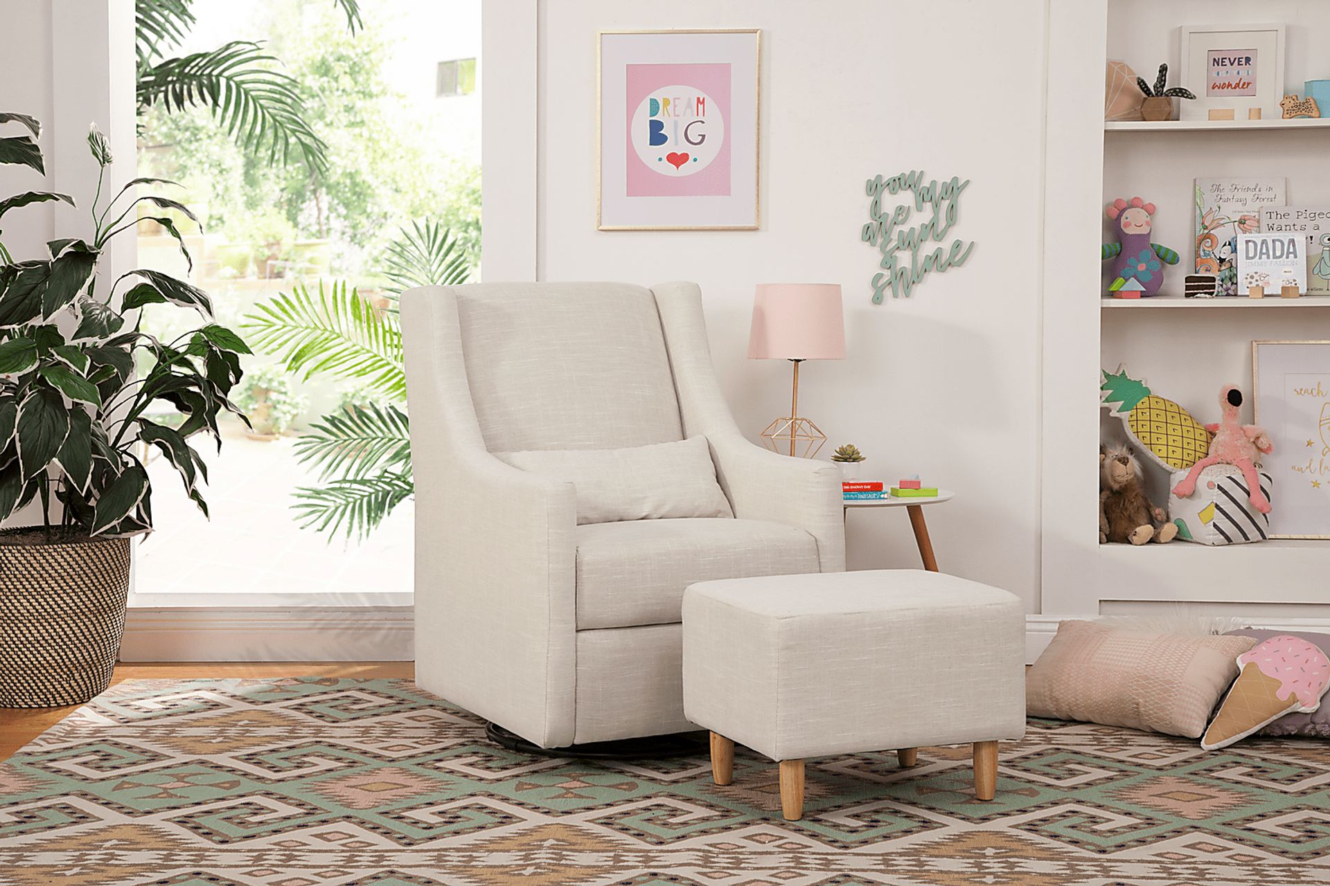 Nursery Sotto Serenade White Swivel Glider and Ottoman - Image 2