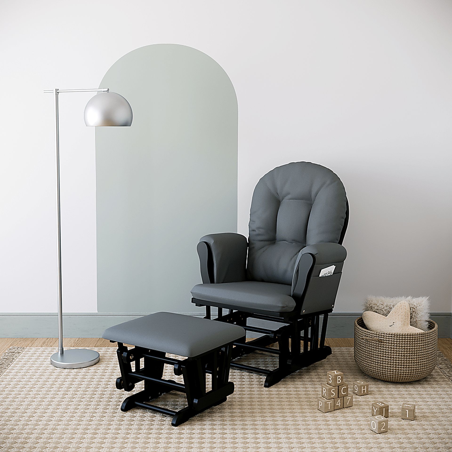 Nursery Vaibia Gray/Black Glider & Ottoman - Image 2