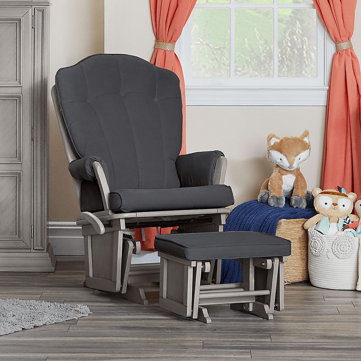 Nursery Vanya Dark Gray Glider and Ottoman - Rooms To Go