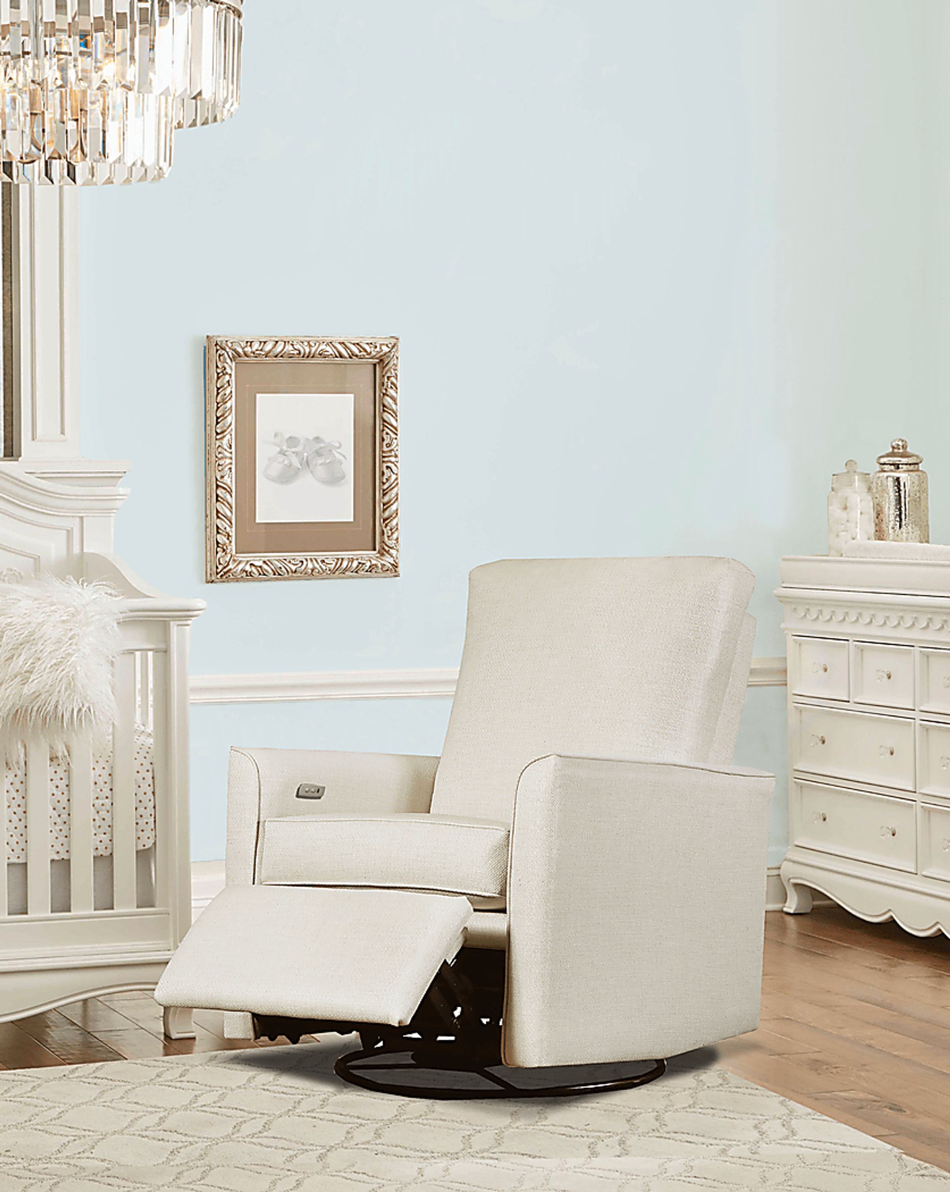 Nursery Winddon Light Gray Power Swivel Recliner - Image 2